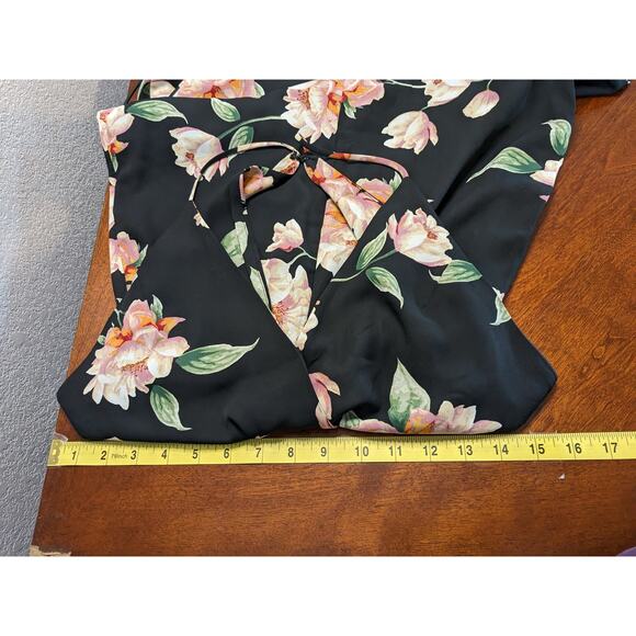 Lush Maxi Dress XS Black Floral Surplice Split Sleeveless Strappy Sundress Lined - Picture 10 of 14